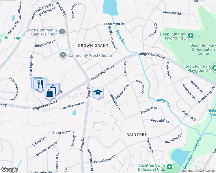 map of restaurants, bars, coffee shops, grocery stores, and more near 10321 Avenham Way in Richmond