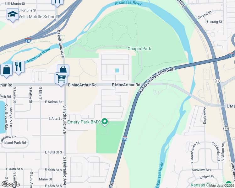 map of restaurants, bars, coffee shops, grocery stores, and more near 1655 South Topeka Street in Wichita