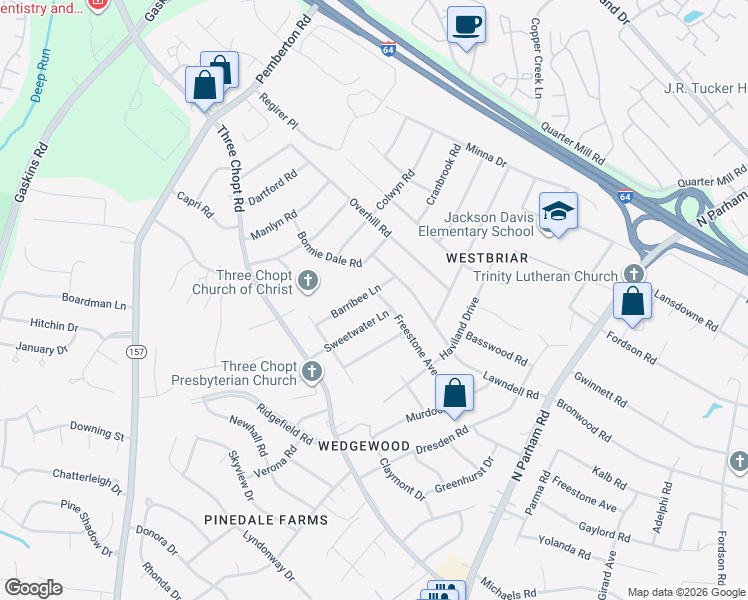 map of restaurants, bars, coffee shops, grocery stores, and more near 1913 Barribee Lane in Richmond