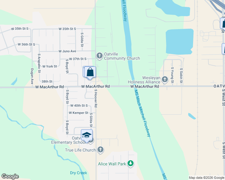 map of restaurants, bars, coffee shops, grocery stores, and more near 5515 West MacArthur Road in Wichita