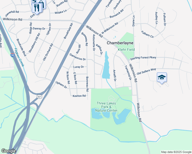 map of restaurants, bars, coffee shops, grocery stores, and more near 7613 Antionette Drive in Richmond