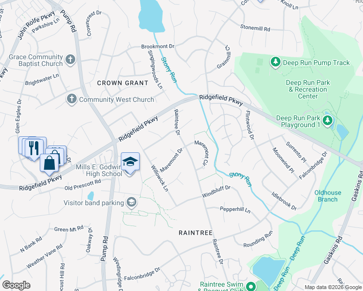 map of restaurants, bars, coffee shops, grocery stores, and more near 10314 Maremont Place in Richmond