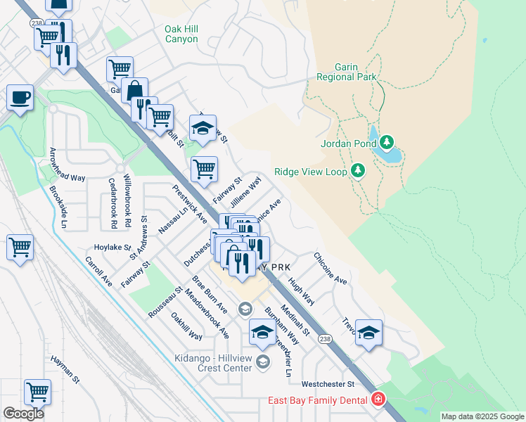 map of restaurants, bars, coffee shops, grocery stores, and more near 569 Janice Avenue in Hayward