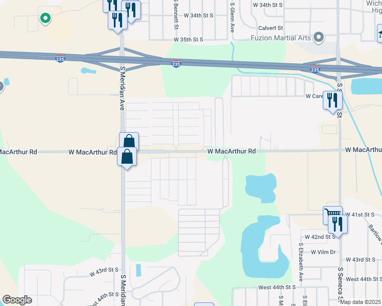 map of restaurants, bars, coffee shops, grocery stores, and more near 2052-2114 West Macarthur Road in Wichita
