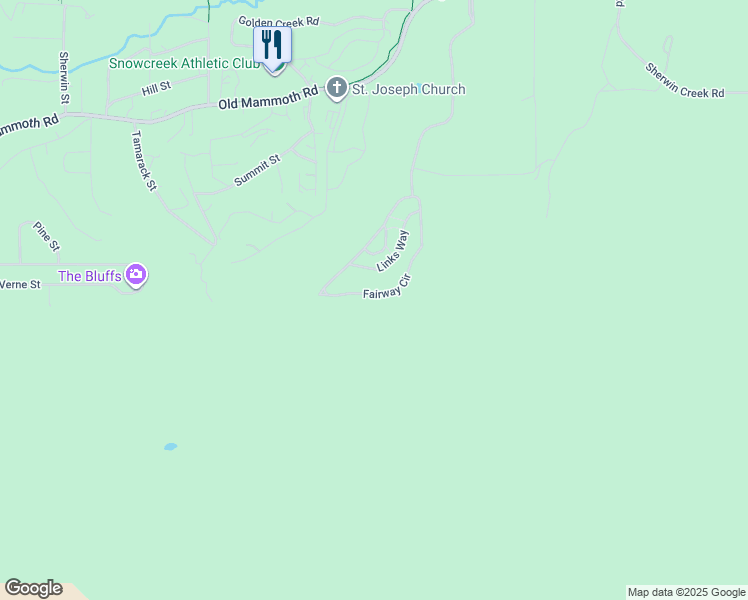 map of restaurants, bars, coffee shops, grocery stores, and more near 940 Links Way in Mammoth Lakes