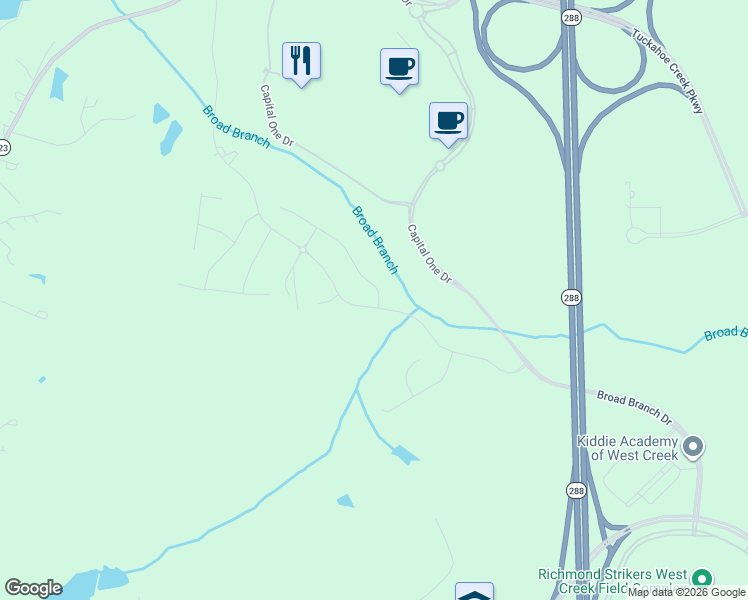 map of restaurants, bars, coffee shops, grocery stores, and more near Capital One Drive in Henrico