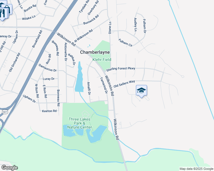 map of restaurants, bars, coffee shops, grocery stores, and more near 7914 Tamarind Drive in Richmond