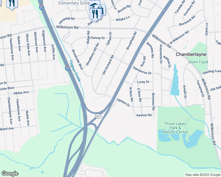 map of restaurants, bars, coffee shops, grocery stores, and more near 5905 Brookfield Road in Richmond