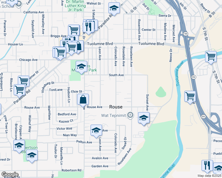 map of restaurants, bars, coffee shops, grocery stores, and more near 534 Colorado Avenue in Modesto