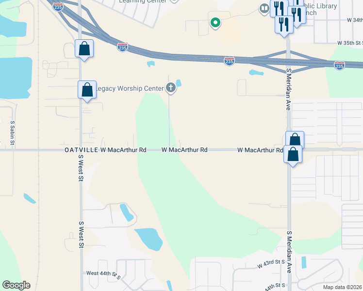 map of restaurants, bars, coffee shops, grocery stores, and more near 3206 West Macarthur Road in Wichita