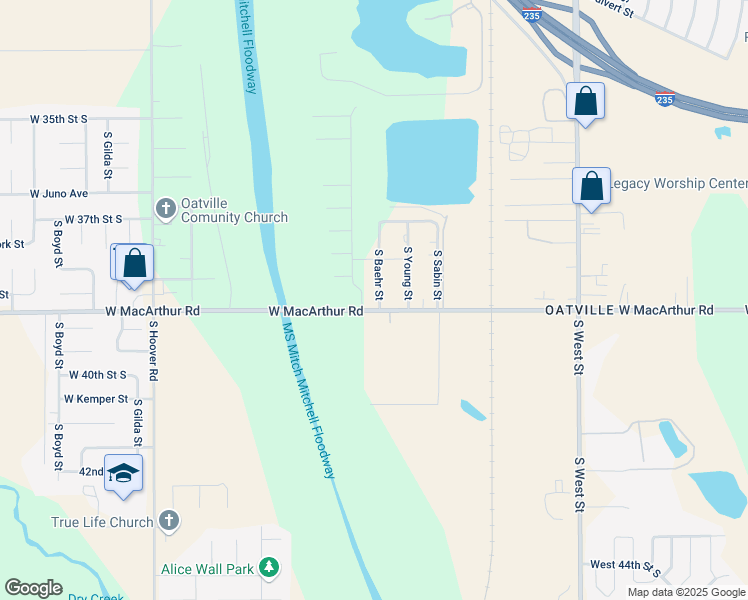 map of restaurants, bars, coffee shops, grocery stores, and more near 3933 South Baehr Street in Wichita