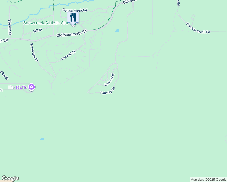 map of restaurants, bars, coffee shops, grocery stores, and more near 785 Fairway Circle in Mammoth Lakes