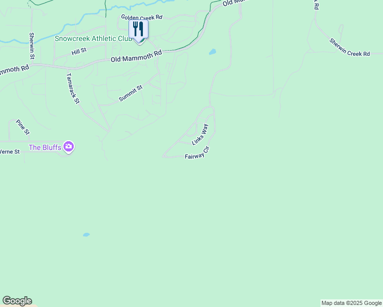 map of restaurants, bars, coffee shops, grocery stores, and more near 940 Links Way in Mammoth Lakes