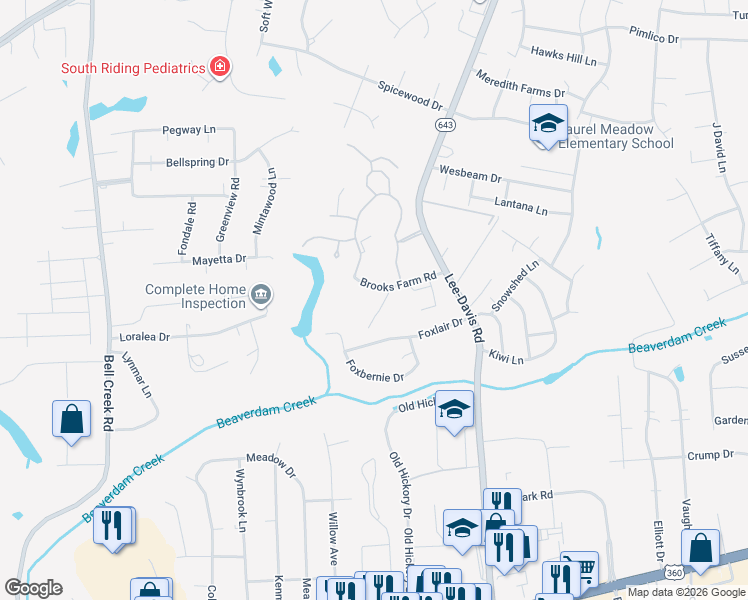 map of restaurants, bars, coffee shops, grocery stores, and more near 7103 Brooks Farm Road in Mechanicsville
