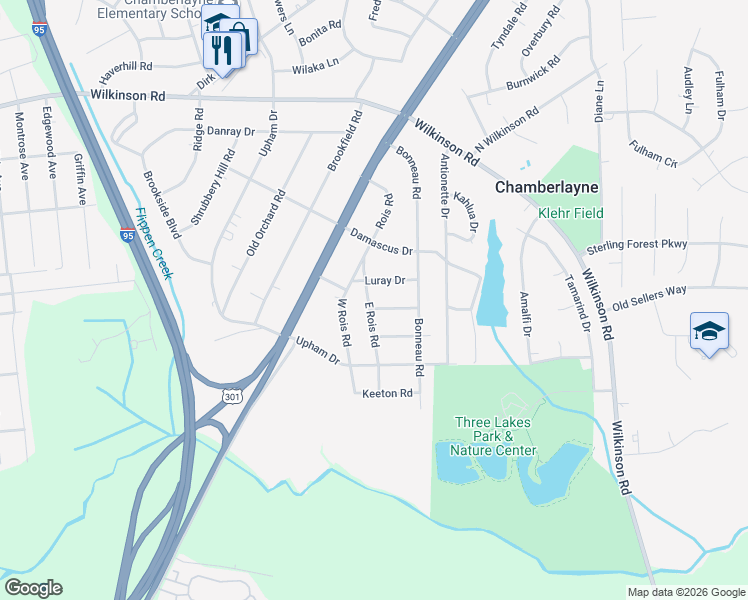 map of restaurants, bars, coffee shops, grocery stores, and more near 101 Luray Drive in Richmond