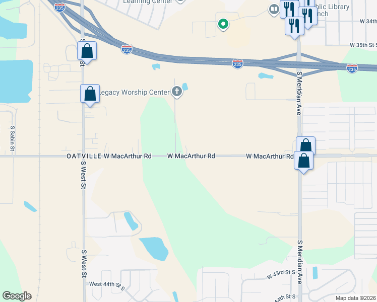 map of restaurants, bars, coffee shops, grocery stores, and more near 3206 W MacArthur Rd in Wichita