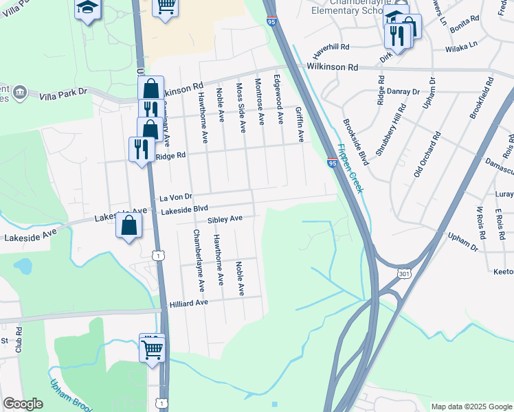 map of restaurants, bars, coffee shops, grocery stores, and more near 511 Lakeside Boulevard in Richmond