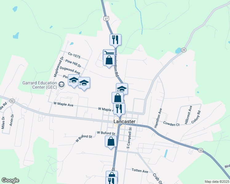 map of restaurants, bars, coffee shops, grocery stores, and more near 211 Lexington Road in Lancaster