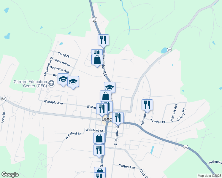 map of restaurants, bars, coffee shops, grocery stores, and more near 211 Lexington Road in Lancaster