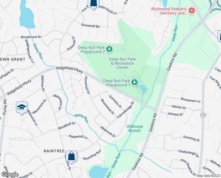 map of restaurants, bars, coffee shops, grocery stores, and more near 9901 Ridgefield Parkway in Henrico
