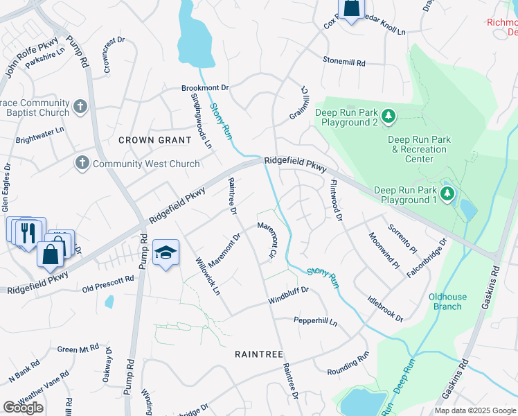 map of restaurants, bars, coffee shops, grocery stores, and more near 10224 Maremont Court in Richmond