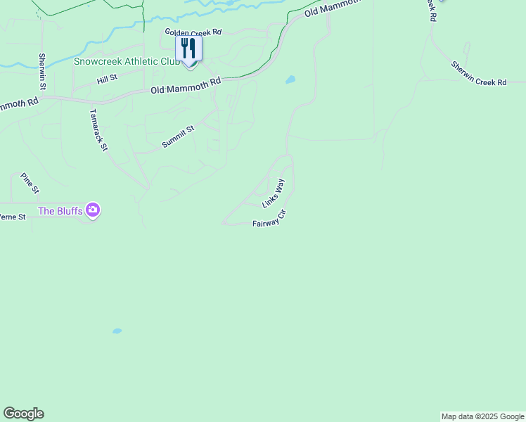 map of restaurants, bars, coffee shops, grocery stores, and more near 940 Links Way in Mammoth Lakes