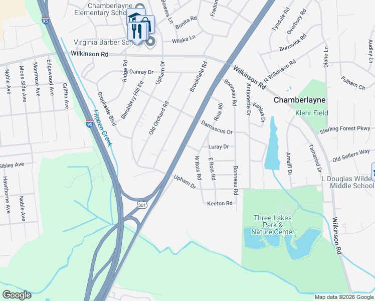 map of restaurants, bars, coffee shops, grocery stores, and more near 5818 West Rois Road in Richmond