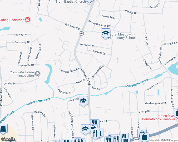 map of restaurants, bars, coffee shops, grocery stores, and more near 8124 Lee-Davis Road in Mechanicsville
