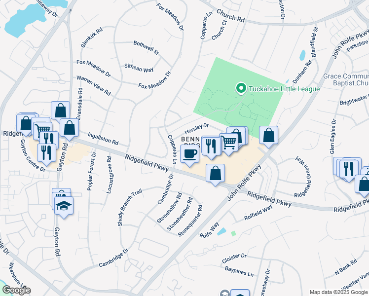 map of restaurants, bars, coffee shops, grocery stores, and more near 2208 Thornbury Drive in Henrico