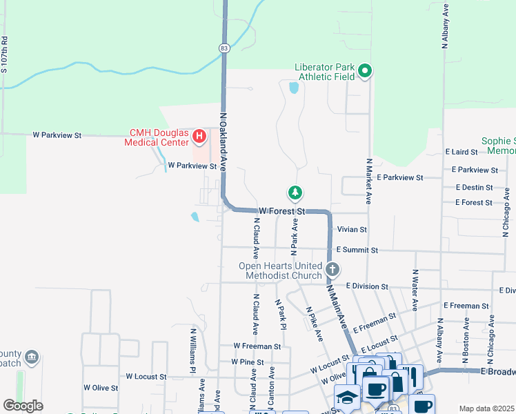 map of restaurants, bars, coffee shops, grocery stores, and more near 678-798 W Forest St in Bolivar