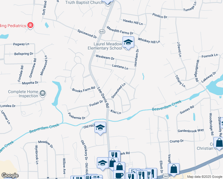 map of restaurants, bars, coffee shops, grocery stores, and more near 8134 Chestnut Grove Lane in Mechanicsville