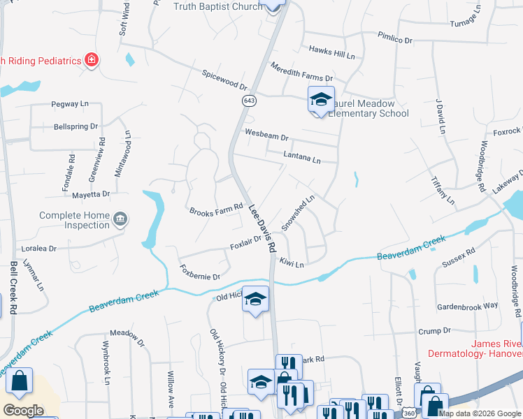 map of restaurants, bars, coffee shops, grocery stores, and more near 8124 Lee Davis Road in Mechanicsville
