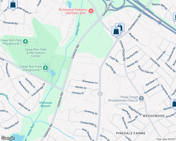 map of restaurants, bars, coffee shops, grocery stores, and more near 2024 Rockstone Place in Richmond