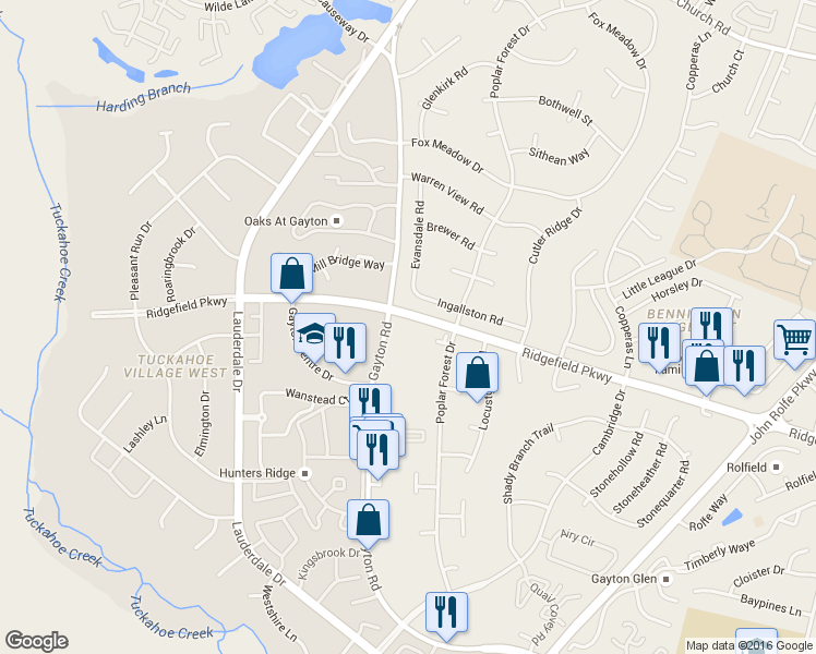 map of restaurants, bars, coffee shops, grocery stores, and more near 11155 Ridgefield Parkway in Richmond