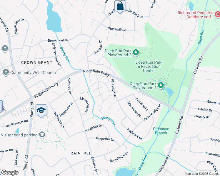 map of restaurants, bars, coffee shops, grocery stores, and more near 2205 Rocky Point Parkway in Henrico
