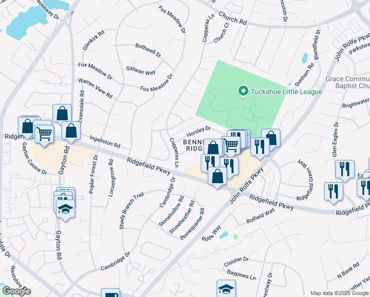 map of restaurants, bars, coffee shops, grocery stores, and more near 2208 Thornbury Drive in Henrico