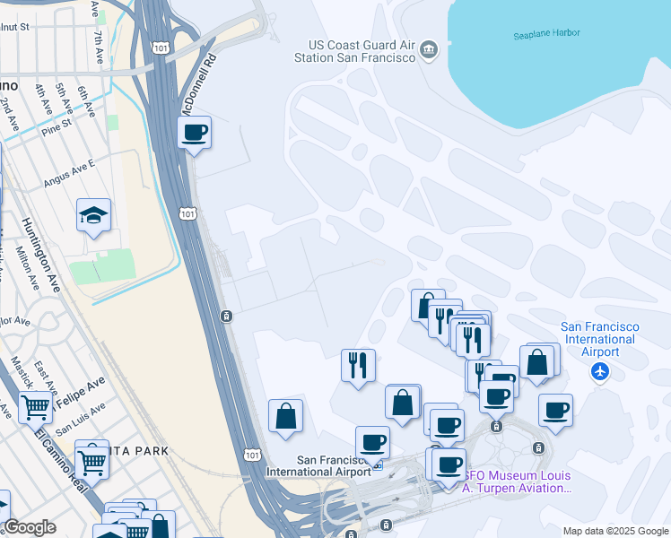 map of restaurants, bars, coffee shops, grocery stores, and more near 648 W Field Rd in San Francisco