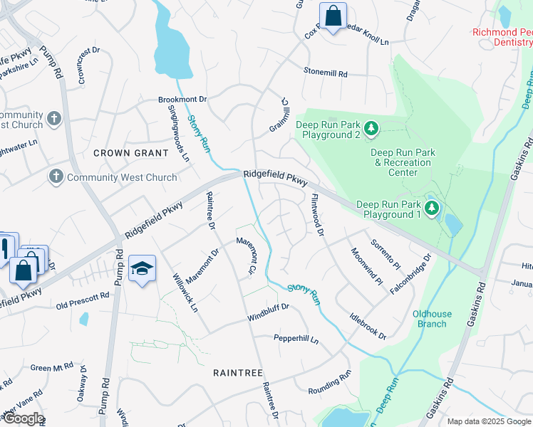map of restaurants, bars, coffee shops, grocery stores, and more near 2312 Rocky Point Parkway in Richmond