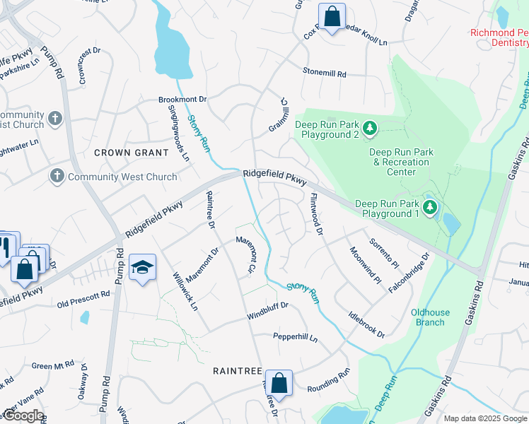 map of restaurants, bars, coffee shops, grocery stores, and more near 2312 Rocky Point Parkway in Richmond