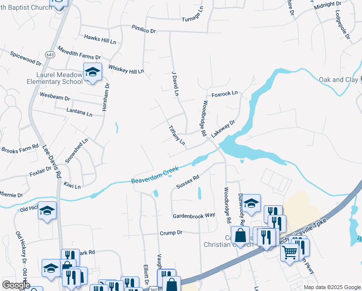 map of restaurants, bars, coffee shops, grocery stores, and more near 8137 Tiffany Lane in Mechanicsville