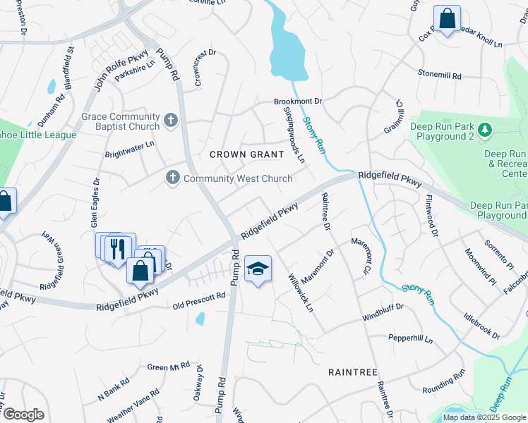 map of restaurants, bars, coffee shops, grocery stores, and more near 2110 Cassell Court in Richmond