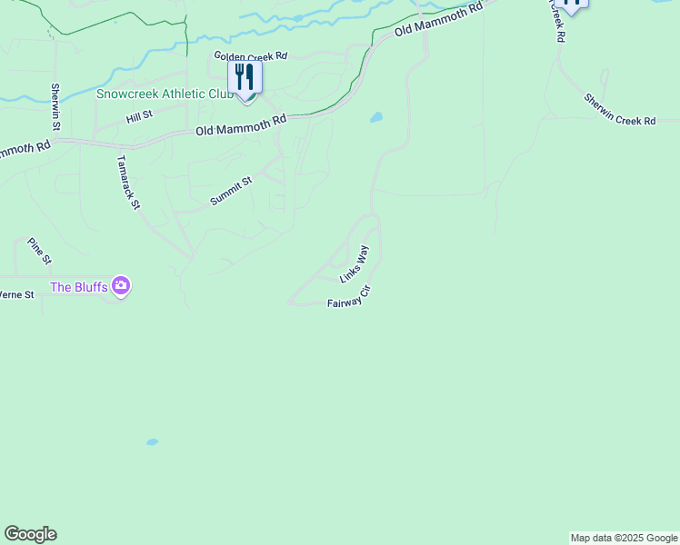 map of restaurants, bars, coffee shops, grocery stores, and more near 940 Links Way in Mammoth Lakes