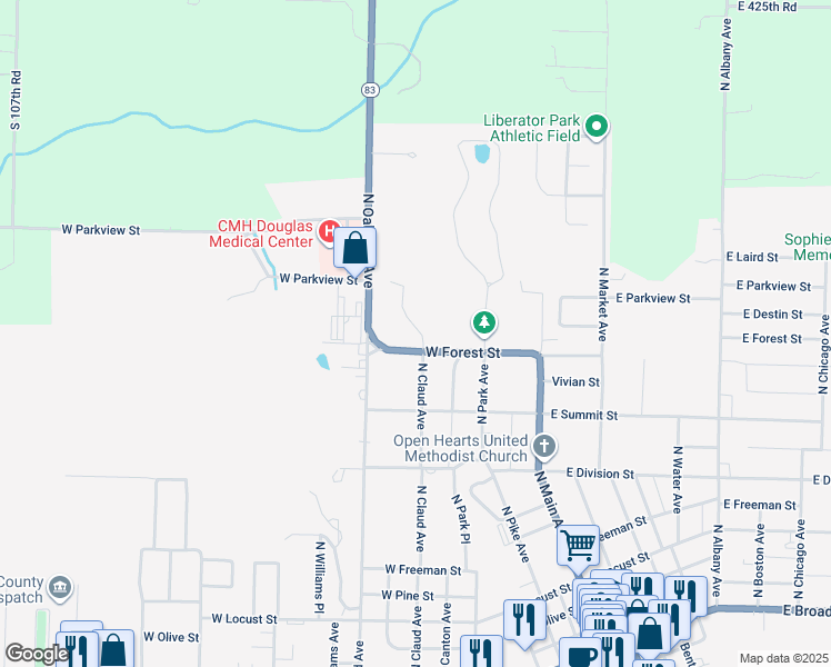 map of restaurants, bars, coffee shops, grocery stores, and more near 678 West Forest Street in Bolivar