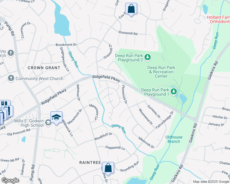 map of restaurants, bars, coffee shops, grocery stores, and more near 2212 Rocky Point Parkway in Henrico