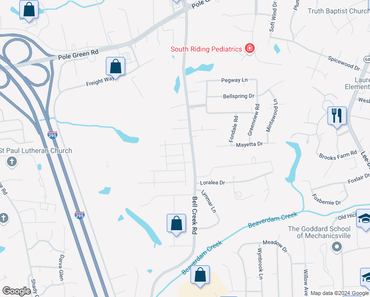map of restaurants, bars, coffee shops, grocery stores, and more near 8258 Bald Cypress Drive in Mechanicsville