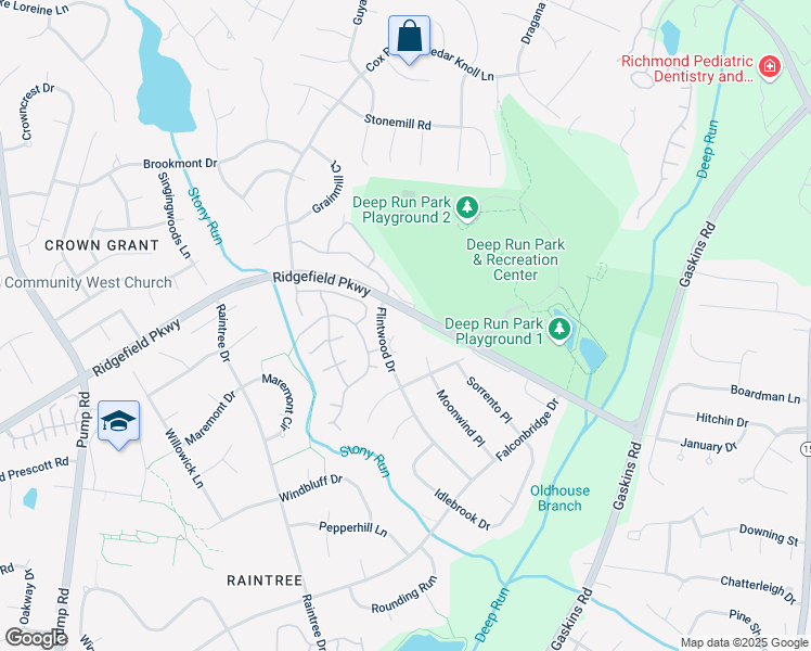 map of restaurants, bars, coffee shops, grocery stores, and more near 2014 Deep Ridge Court in Richmond