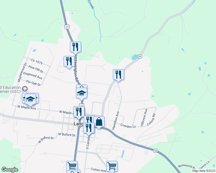map of restaurants, bars, coffee shops, grocery stores, and more near 127 Dickerson Court in Lancaster