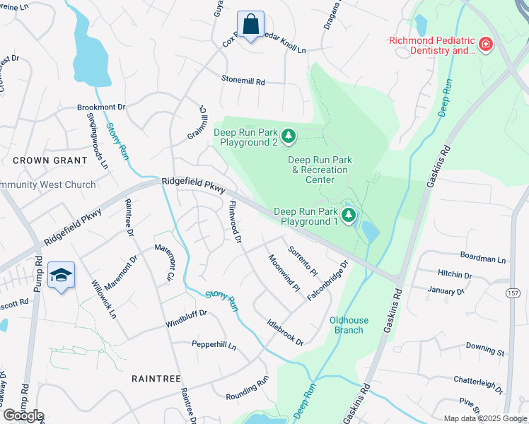 map of restaurants, bars, coffee shops, grocery stores, and more near 9901 Ridgefield Parkway in Henrico