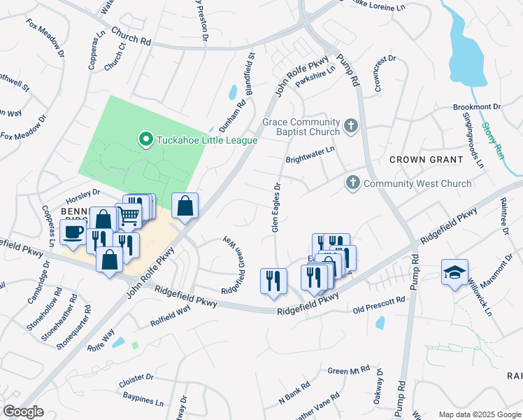 map of restaurants, bars, coffee shops, grocery stores, and more near 2161 Oakhampton Place in Richmond