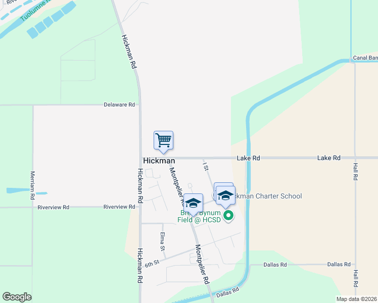 map of restaurants, bars, coffee shops, grocery stores, and more near 13243 Lake Road in Hickman